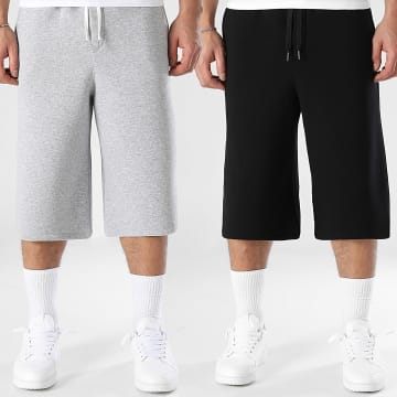 LBO - Lot De 2 Shorts Jogging Baggy Large 1702 1701 Gris Chiné Noir